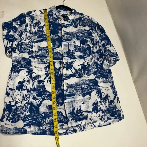ALLSAINTS Relaxed fit Island Blue and White Graphic Men's short sleeve Shirt